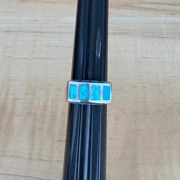 Crushed Blue/Green Opal & Sterling Silver Ring Size 6 3/4 - Picture 4 of 5